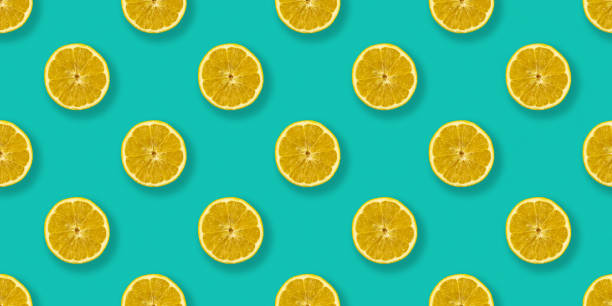istock Lemon seamless pattern pop art flat lay design, food on blue background, eating concept 1291072280