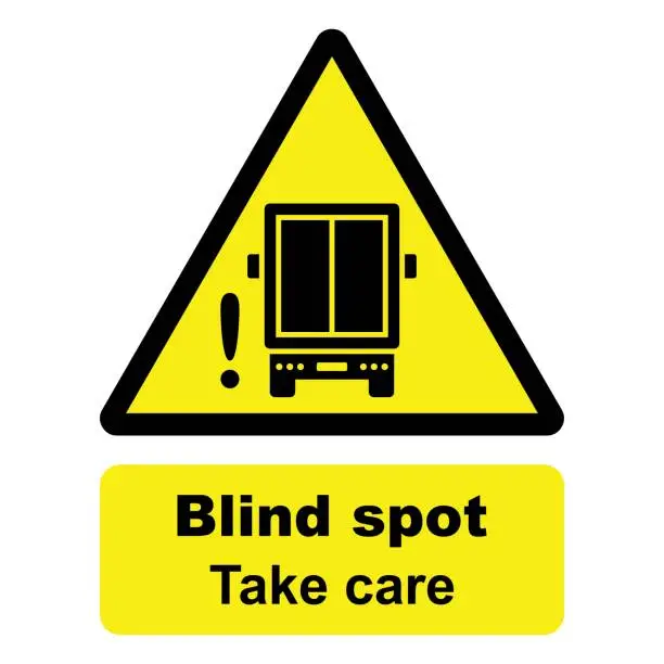 Vector illustration of Road safety and traffic sign. Blind spot, Take care. Delivery truck icon. Back view of a lorry.
