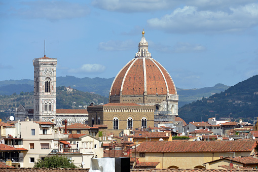 View from the Boboli Gardens to the Cathedral of Santa Maria del Fiore and the Giottos campanile of Florence - Italy.