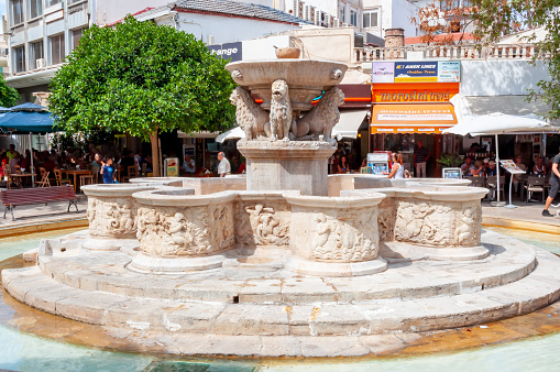 Crete, Greece - September 2018: Morosini fountain in Heraklion