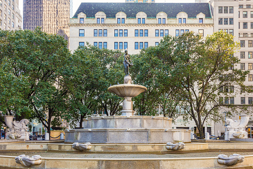 The fountain is named after newspaper publisher Joseph Pulitzer and was dedicated in May 1916 at Grand Army Plaza in Manhattan, New York, USA.