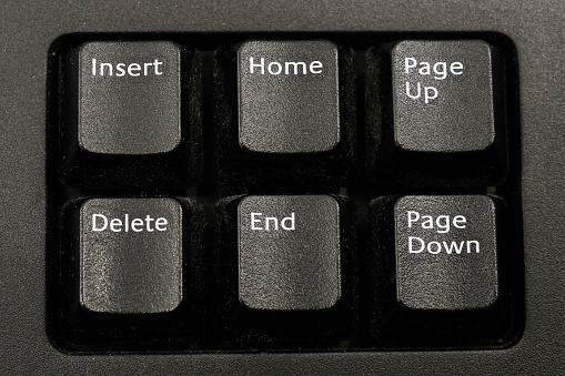 Close up view of six keys on a computer keyboard