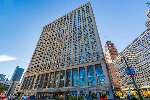 Detroit, MI, USA - November 10: First National Building on November 10, 2020 in downtown Detroit, Michigan.