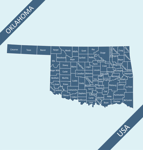 ilustraciones, imágenes clip art, dibujos animados e iconos de stock de mapa de los condados de oklahoma - oklahoma tulsa map cartography