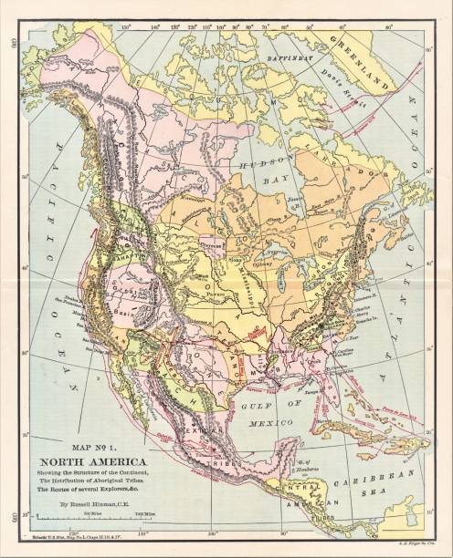 ilustrações de stock, clip art, desenhos animados e ícones de native american tribes & explorer routes map - india map cartography topographic map