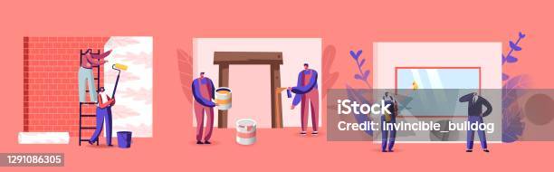 Professzionális Építőmunkások Szerszámokkal Karakterek Műszerekkel És Berendezésekkel Az Otthoni Javításhoz És Felújításhoz témájú stock illusztráció – Kép letöltése most