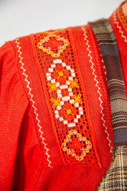 istock folk hand embroidery with colored threads on natural fabrics, clothing elements with decor 1291087457