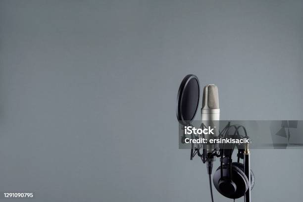 Audio Recording Vocal Studio Voice Microphone Stock Photo - Download Image Now - Podcasting, Microphone, Studio - Workplace