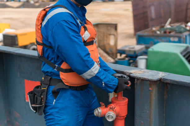 istock Marine deck officer or chief officer on ship's deck performing work 1291090886