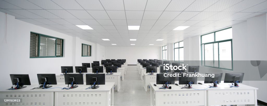 Empty Computer Lab Laptops Empty Computer Lab Stock Photo - Download Image Now - Computer Lab ...