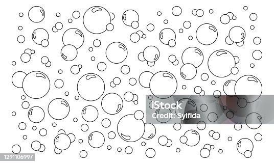 istock Cartoon bubbles vector line background. Pattern soap foam, bath suds, effervescent water, soda or champagne, fizzy drink, oxygen bubbles. Abstract illustration 1291106997