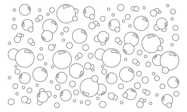 Vector illustration of Cartoon bubbles vector line background. Pattern soap foam, bath suds, effervescent water, soda or champagne, fizzy drink, oxygen bubbles. Abstract illustration