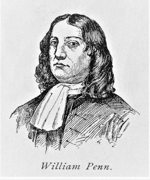 william penn portrait, założyciel pensylwanii, ameryka kolonialna - kolonializm stock illustrations