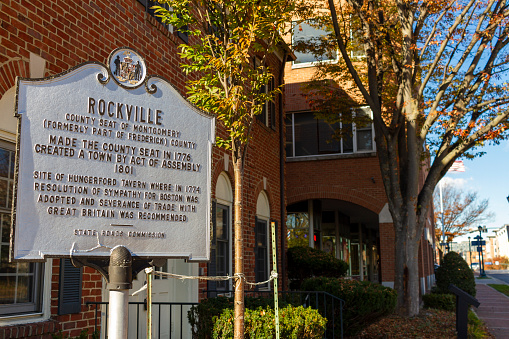 Rockville, MD, USA 11/23/2020: Rockville has been the county seat of Montgomery County, Maryland since 1776. This is a big town with a blend of historic elements and large urban areas.