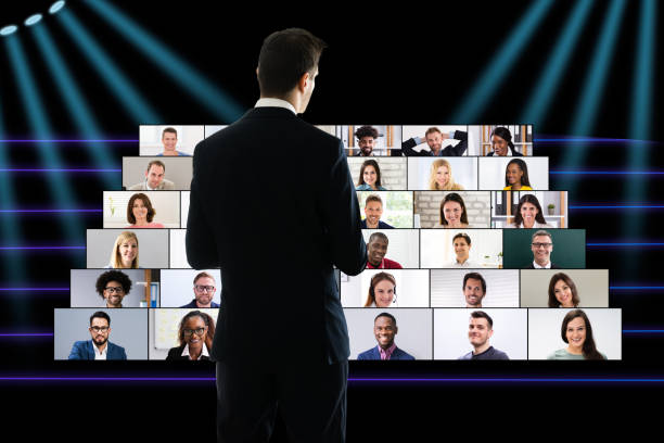 istock Corporate Entrepreneur Speech At Virtual Business Convention 1291113157