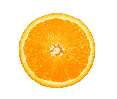 Orange slice isolated on white background. top view