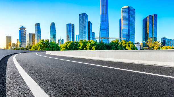istock Empty asphalt road and modern cityscape in Beijing. 1291126111