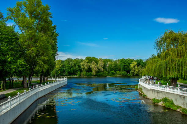 istock modern green city waterfront walking site summer clear weather day time environment space high trees blue river water and white marble fence architecture object beautiful landmark place 1291127970