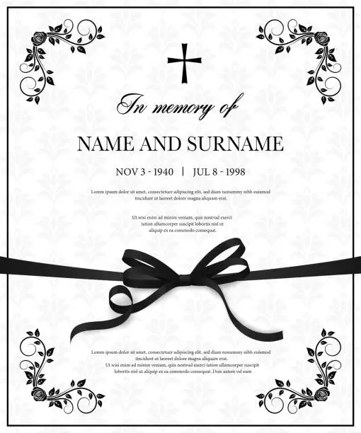 Vector illustration of Funeral vector card with vintage obituary template