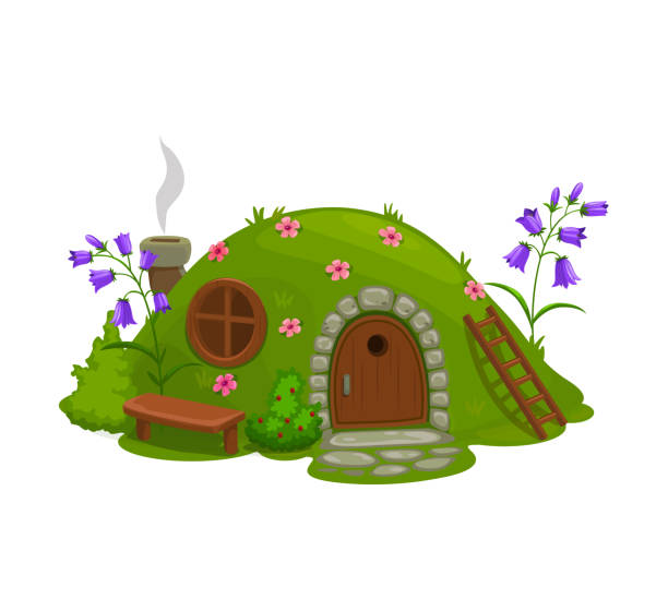 illustrations, cliparts, dessins animés et icônes de maison de gnome, vecteur de dessin animé de hutte de pirogue de conte de fées - pit house