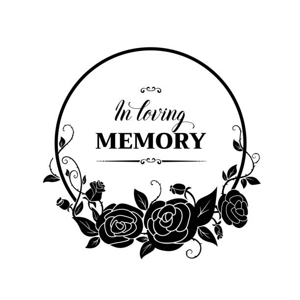 ilustraciones, imágenes clip art, dibujos animados e iconos de stock de marco redondo funerado con rosas flores y espinas - memorial