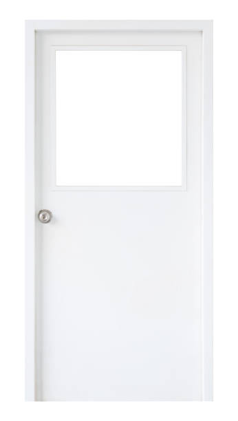 istock Wooden office door with square window 1291131075