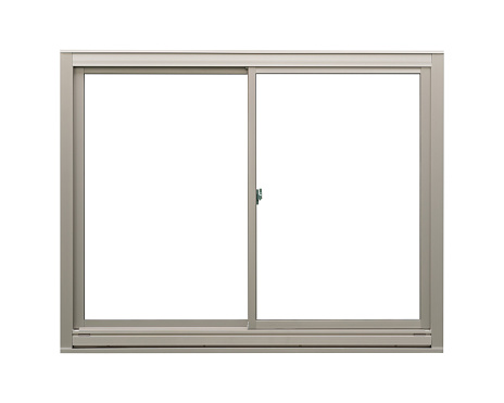 Modern clean luxury stainless steel window isolated on white background, empty interior single pane frame element for office building design