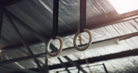 Closeup shot of gymnastic rings in a gym
