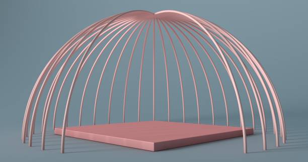 istock Pink empty product stand covered with a pink cage 1291132536