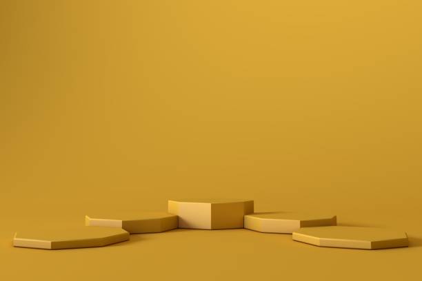 istock 3D Yellow Stands On Yellow Background, Product Stand, Blank Scene 1291132550