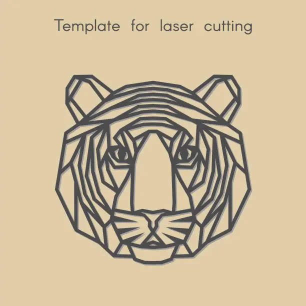 Vector illustration of Template animal for laser cutting. Abstract geometriс head tiger for cut.