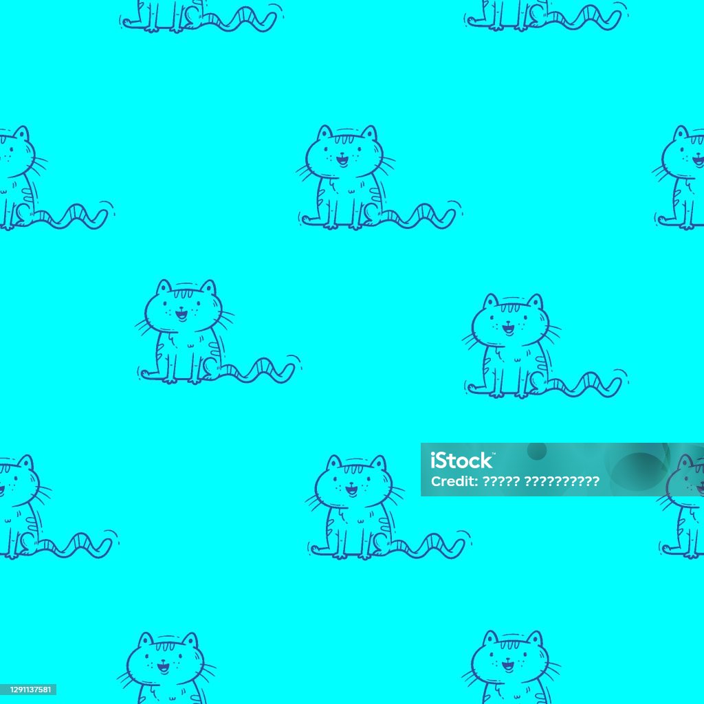 Hoa Văn Liền Mạch Với Những Chú Mèo Hoạt Hình Dễ Thương Trên Nền ...