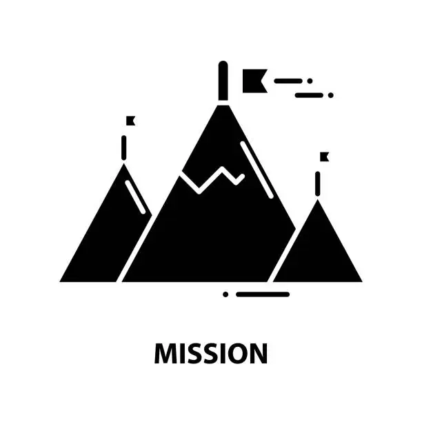 Vector illustration of mission icon, black vector sign with editable strokes, concept illustration