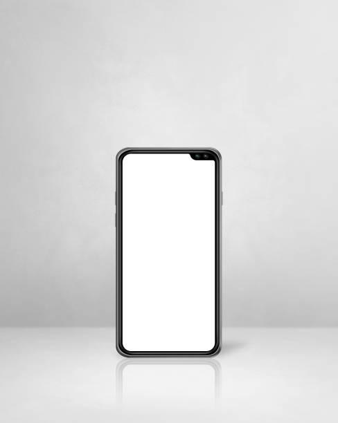 istock Mobile phone on white concrete office desk background 1291142854
