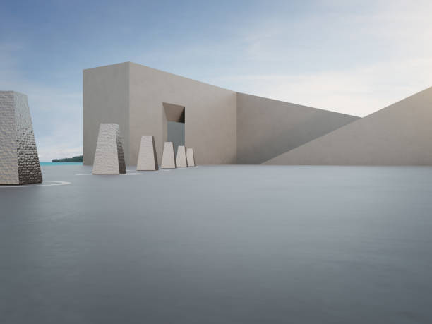 istock Geometric shape architecture and empty concrete floor for car park. 1291143912