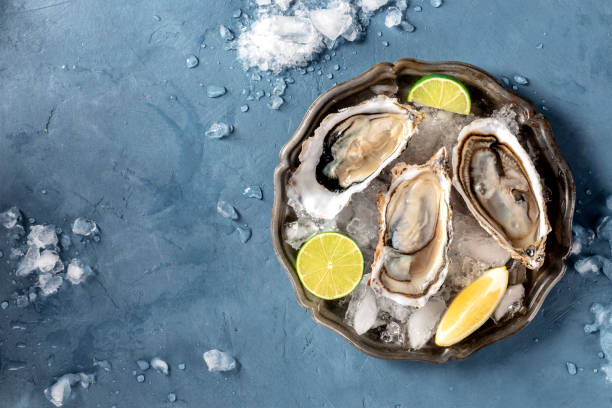 istock Oysters on ice, shot from above, with lemon and lime 1291146516