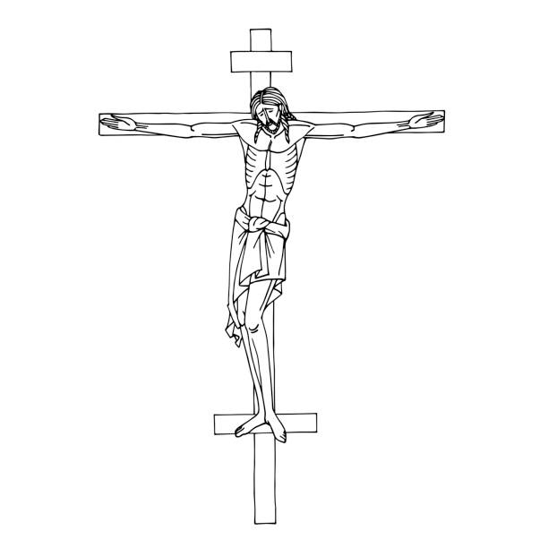 illustrations, cliparts, dessins animés et icônes de crucifixion de jésus-christ sur la croix, fils de dieu, symbole religieux chrétien, icône orthodoxe - cross shape cross rough wood