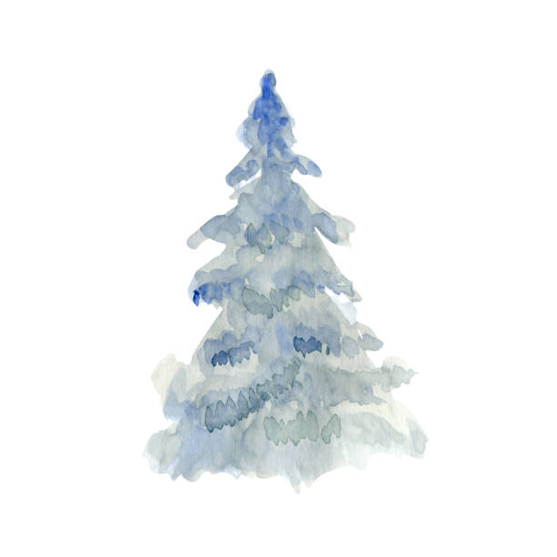 istock Watercolor hand painted illustration of blue fir-tree. 1291149283
