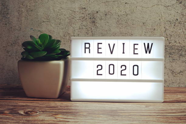 istock Review 2020 word in light box on wooden background 1291153052