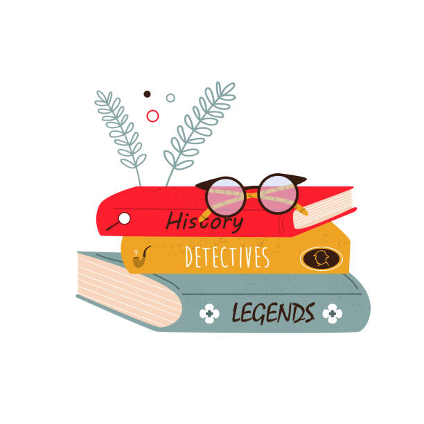 векторная иллюстрация груды книг и очков в плоском стиле. - advice reading student glasses stock illustrations