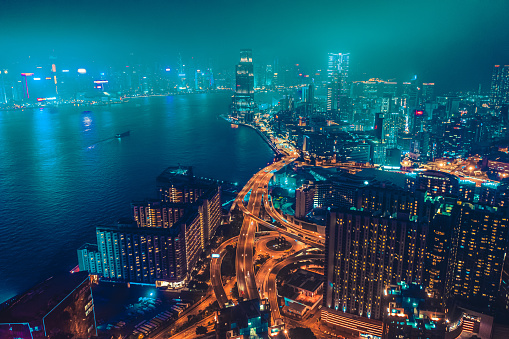 Top view of residential at Kowloon in Hong Kong China at night