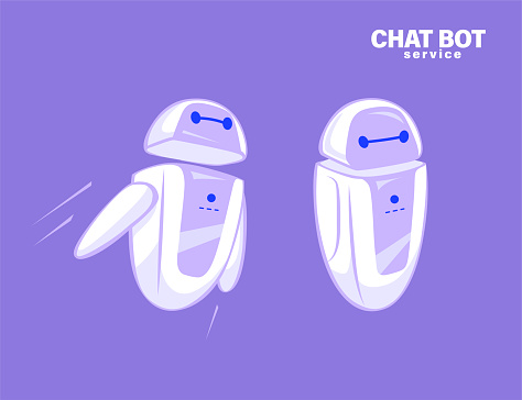 Chat Bot Character Example Two Chat Bot Characters Flying Virtual Support And Communication ...