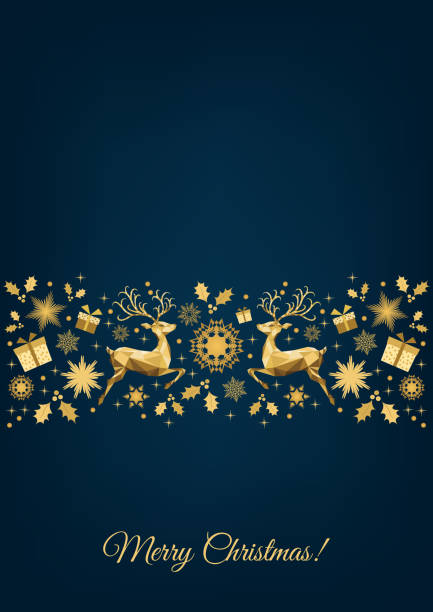 Christmas  golden  decoration  with  Xmas  reindeer, gifts,  snowflakes. Christmas gold pattern. Golden   decoration. Happy New Year 2021 blue background. Xmas  reindeer, gifts,  snowflakes. Vector template  for greeting  card. 2273 stock illustrations