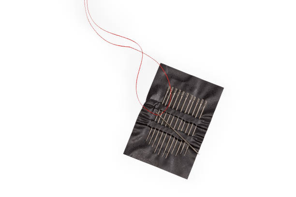 istock Top view of set of self-threading hand sewing needles 1291160636