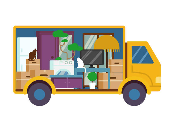 umzug - truck moving van moving house box stock-grafiken, -clipart, -cartoons und -symbole