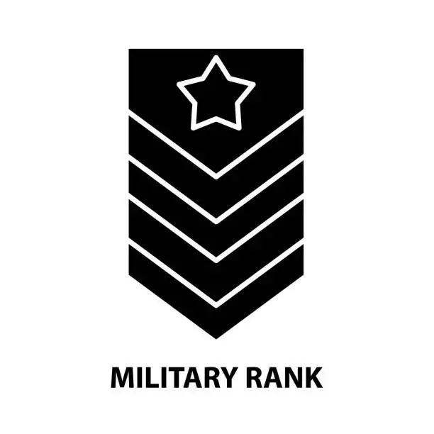 Vector illustration of military rank icon, black vector sign with editable strokes, concept illustration
