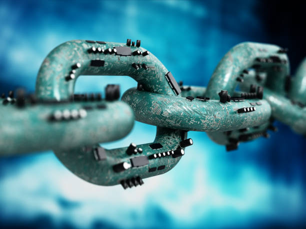 istock Electronic components on PCB textured chain parts. Blockchain and crypto currency concept 1291161931