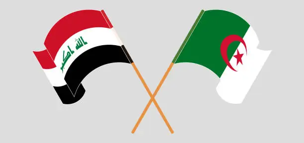 Vector illustration of Crossed and waving flags of Iraq and Algeria