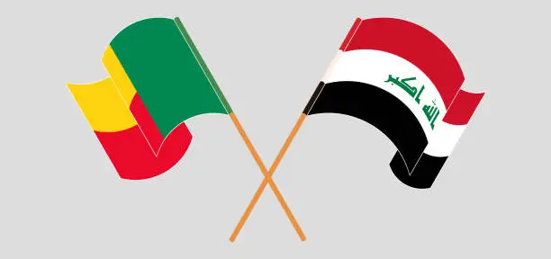 Vector illustration of Crossed and waving flags of Iraq and Benin