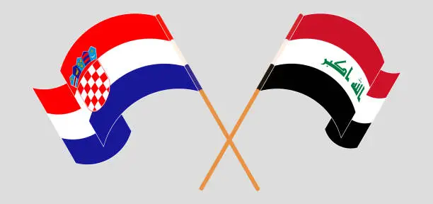 Vector illustration of Crossed and waving flags of Iraq and Croatia